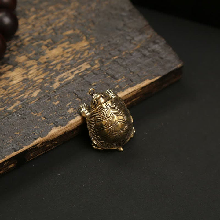 Buddha Stones Articulated Brass Turtle Prosperity Charm Keychains - image 2