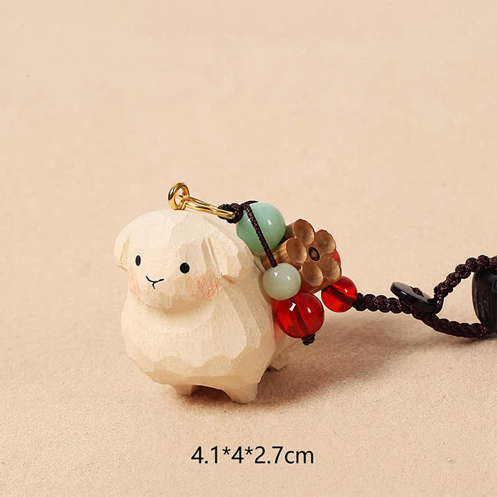 Buddha Stones Linden Wood Lamb Om Mani Padme Hum Plum Bossom Hand-carved Keychains - image 2