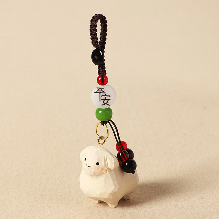 Buddha Stones Linden Wood Lamb Om Mani Padme Hum Plum Bossom Hand-carved Keychains - image 7