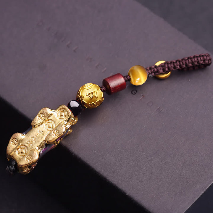 Buddha Stones Brass Color Change Pi Xiu Wealth Energy Braided Rope Car Keychains - image 2