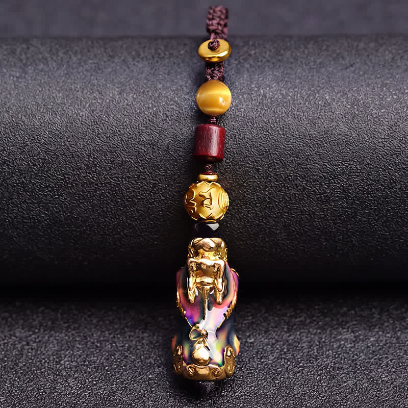 Buddha Stones Brass Color Change Pi Xiu Wealth Energy Braided Rope Car Keychains - image 3