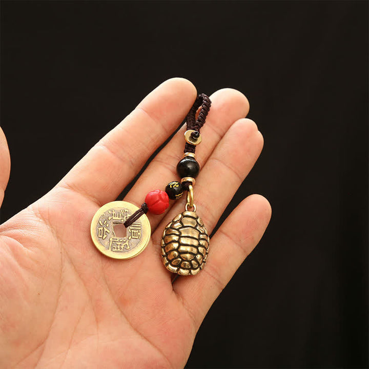 Buddha Stones Brass Turtle Pi Xiu Five Emperor Coins Protection Keychains - image 17