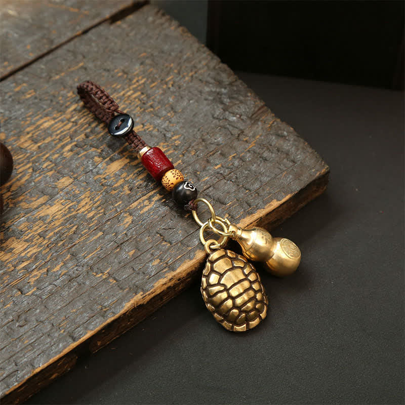 Buddha Stones Brass Turtle Pi Xiu Five Emperor Coins Protection Keychains - Turtle Gourd - image 14