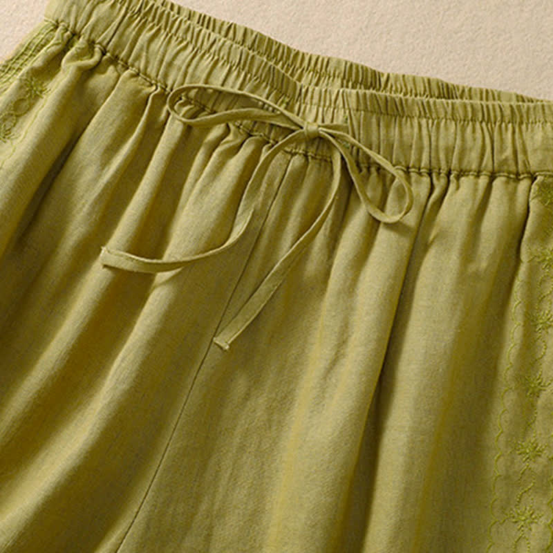 Buddha Stones Casual Floral Embroidery Pattern Drawstring Women's Shorts With Pockets - image 16