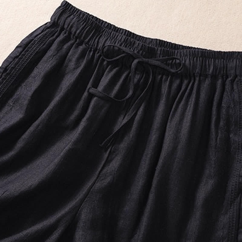 Buddha Stones Casual Floral Embroidery Pattern Drawstring Women's Shorts With Pockets - image 5