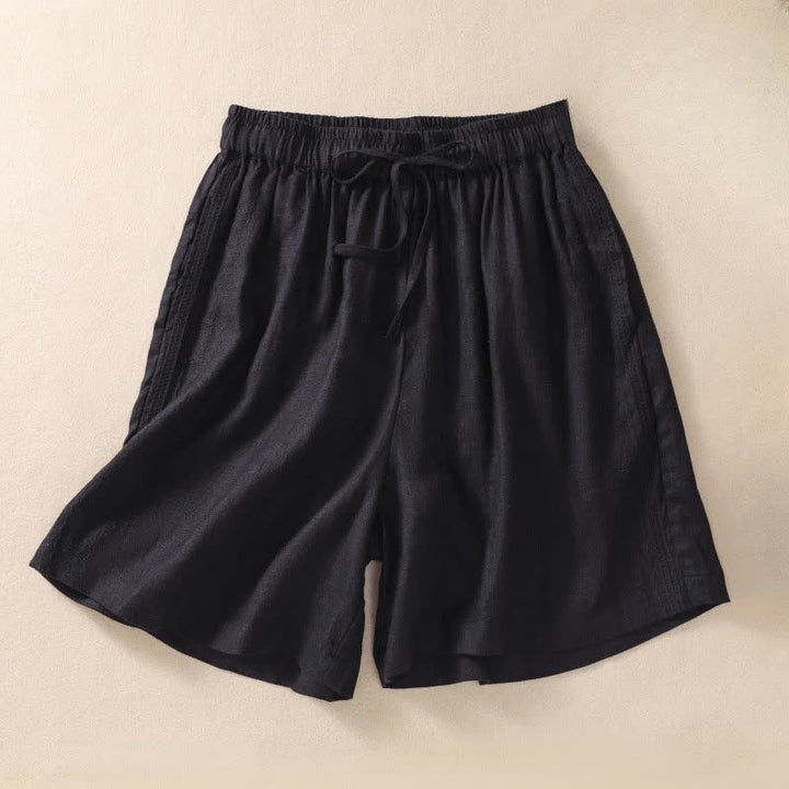 Buddha Stones Casual Floral Embroidery Pattern Drawstring Women's Shorts With Pockets - Black - US8-10，UK/AU12-14，EU40-42 (2XL) - image 3