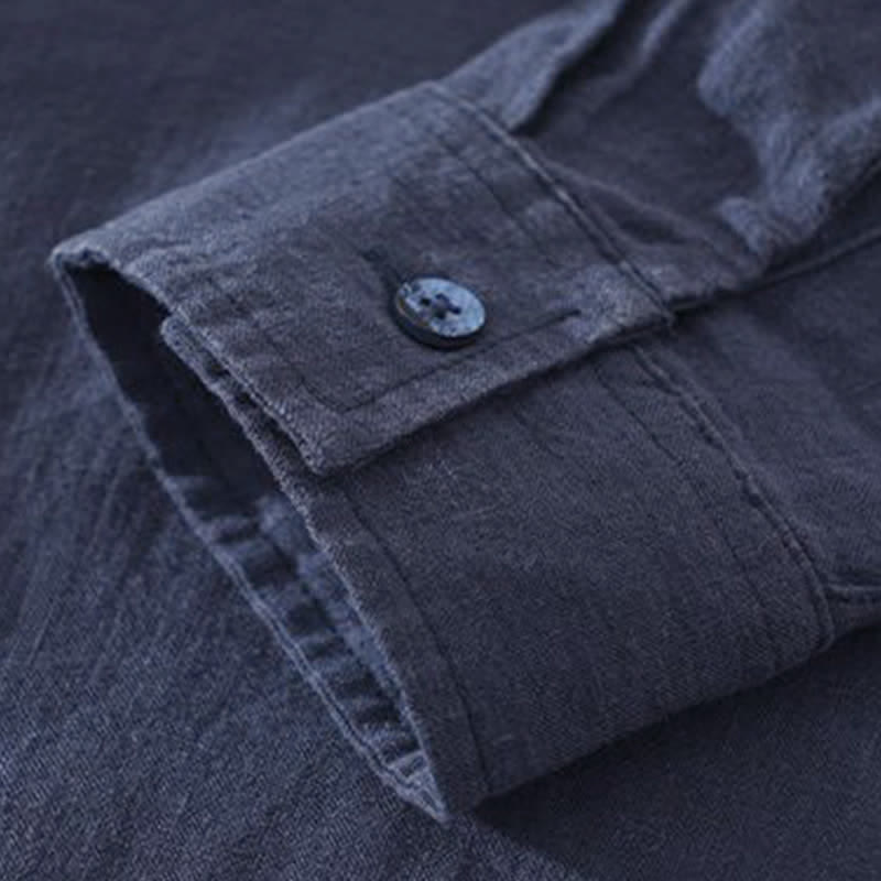 Buddha Stones Summer Casual Minimalist Solid Men's Long Sleeve Shirts With Patch Pocket - image 4
