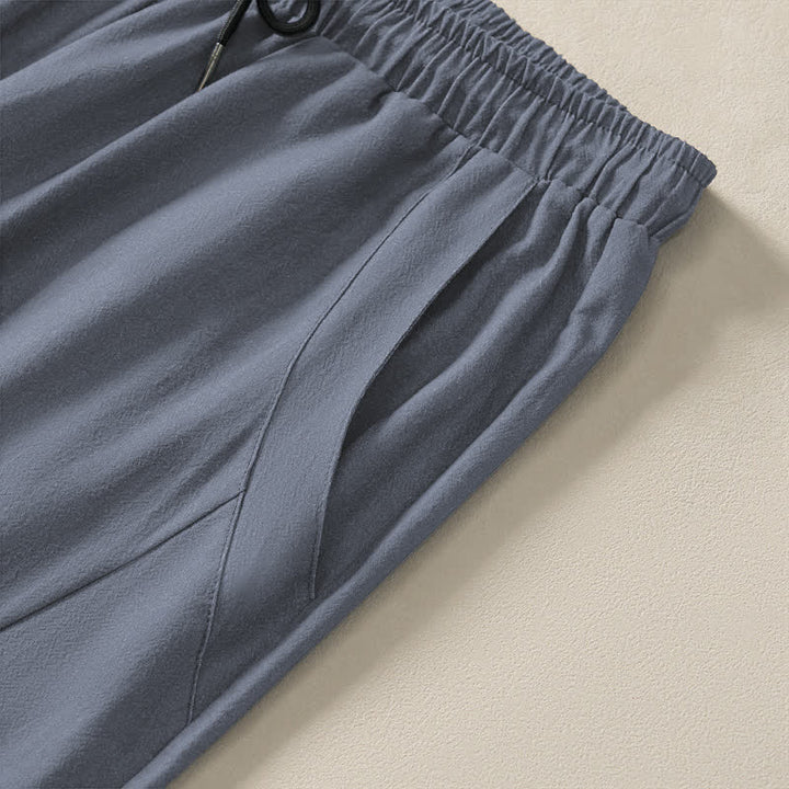 Buddha Stones Pure Cotton Zen Bonsai Sunset Pattern Drawstring Men's Tapered Pants With Pockets - image 4