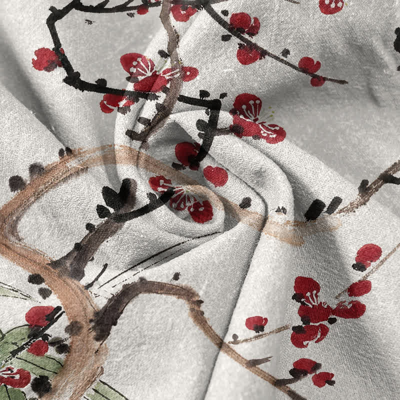 Buddha Stones Cotton Plum Blossom Bamboo Pattern Men's Short Sleeve Half Button Shirt - image 4