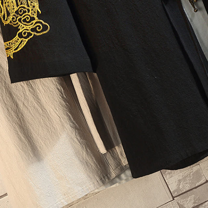 Buddha Stones Spring Summer Casual Vintage Embroidery Crane Men's Elbow-Length Sleeve Kimono - image 34