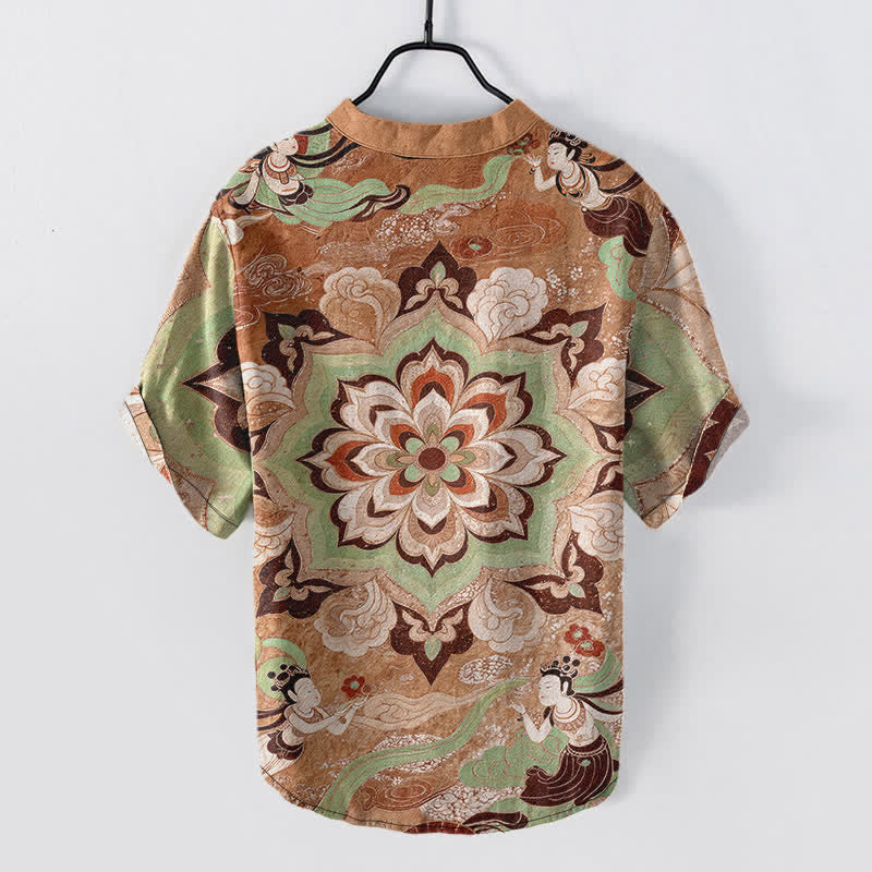 Buddha Stones Cotton Mandala Lotus Pattern Men's Short Sleeve Half Button Shirt - image 8