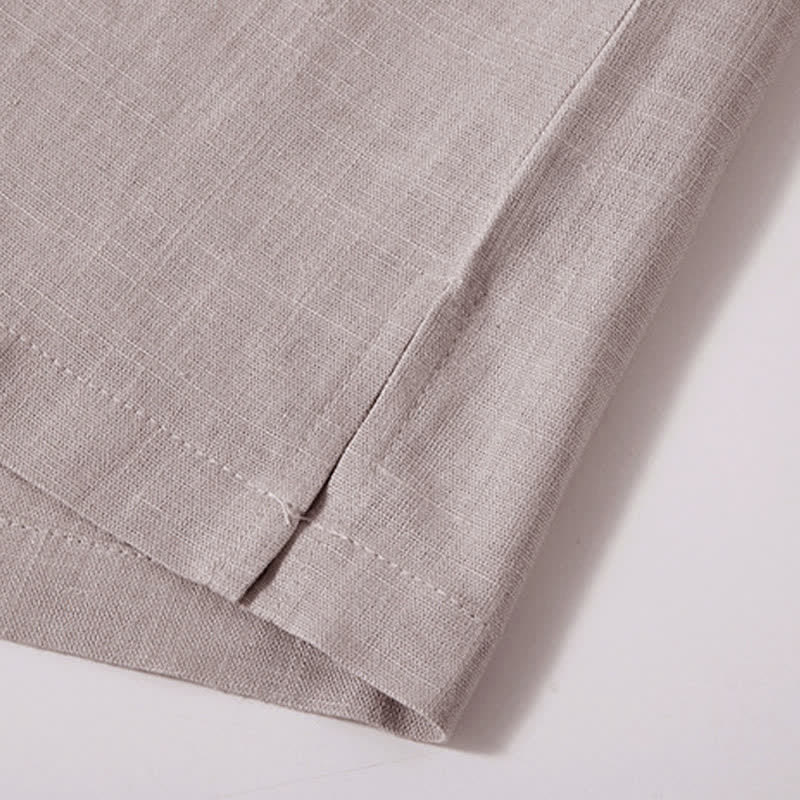 Buddha Stones Summer Casual Tang Style Mandarin Collar Solid Cotton Linen Men's Short Sleeve Shirts With Pocket - image 6