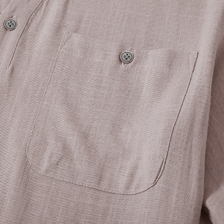 Buddha Stones Summer Casual Tang Style Mandarin Collar Solid Cotton Linen Men's Short Sleeve Shirts With Pocket - image 4