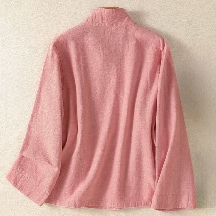 Buddha Stones Spring Summer Casual Tang Style V-Neck Drawstring Solid Women's Long Sleeve Shirts - image 7