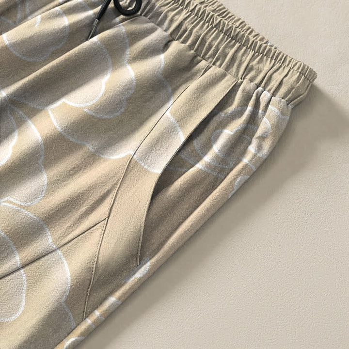 Buddha Stones Pure Cotton Auspicious Cloud Bird Pattern Drawstring Men's Tapered Pants With Pockets - image 4