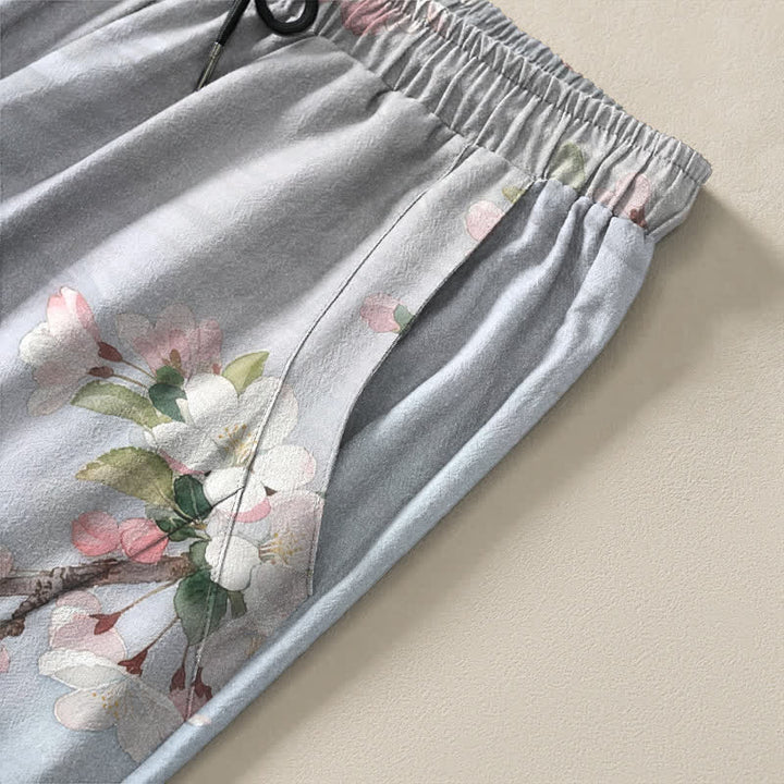 Buddha Stones Pure Cotton Sakura Cat Water Reflection Pattern Drawstring Men's Tapered Pants With Pockets - image 4