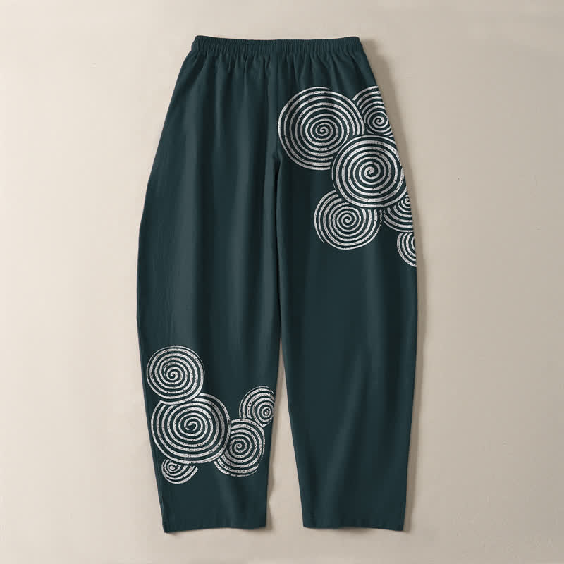 Buddha Stones Pure Cotton Concentric Spiral Pattern Drawstring Men's Tapered Pants With Pockets - image 14
