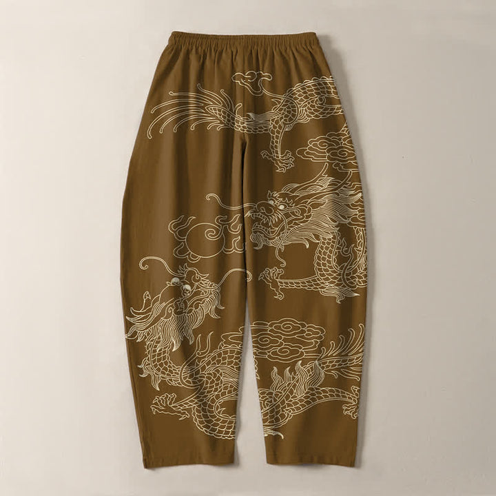 Buddha Stones Pure Cotton Imperial Dragon Pattern Drawstring Men's Tapered Pants With Pockets - image 14