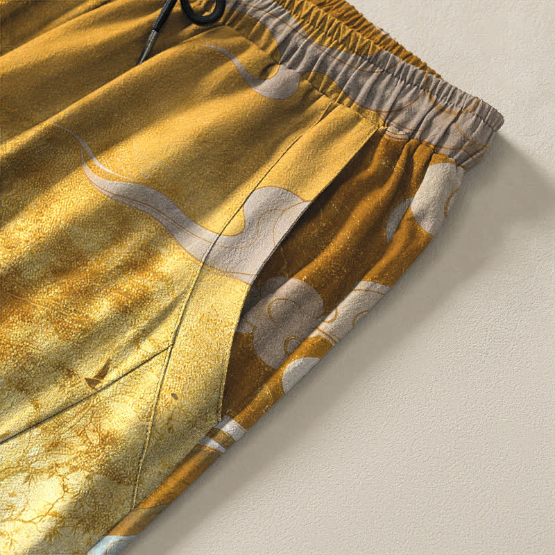 Buddha Stones Pure Cotton Running White Horse Pattern Drawstring Men's Tapered Pants With Pockets - image 4