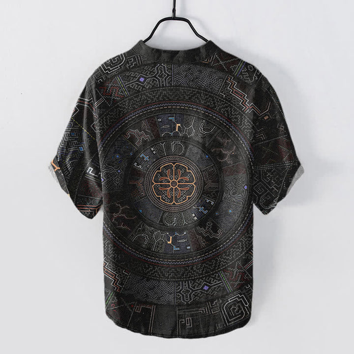 Buddha Stones Cotton Tribal Mandala Pattern Men's Short Sleeve Half Button Shirt - image 1