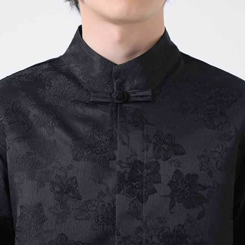 Buddha Stones Fall Elegant Tang Style Mandarin Collar Floral Men's Long Sleeve Shirts - image 10