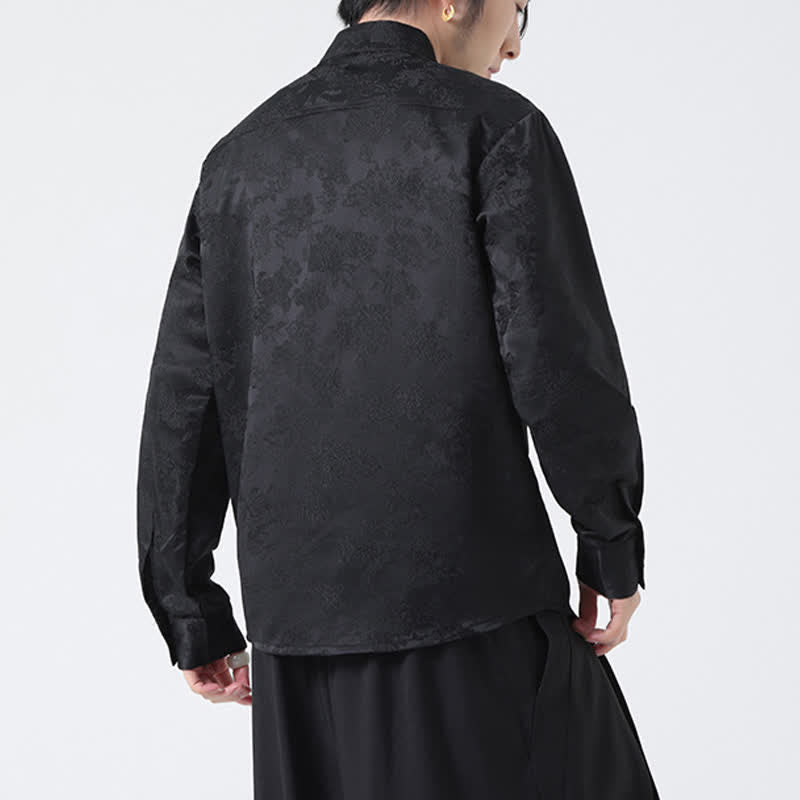 Buddha Stones Fall Elegant Tang Style Mandarin Collar Floral Men's Long Sleeve Shirts - image 3