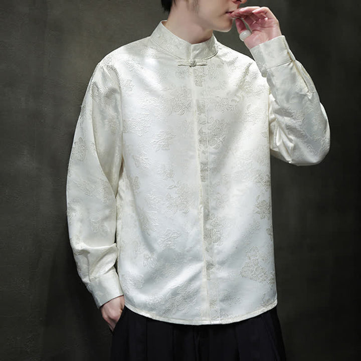 Buddha Stones Fall Elegant Tang Style Mandarin Collar Floral Men's Long Sleeve Shirts - image 18