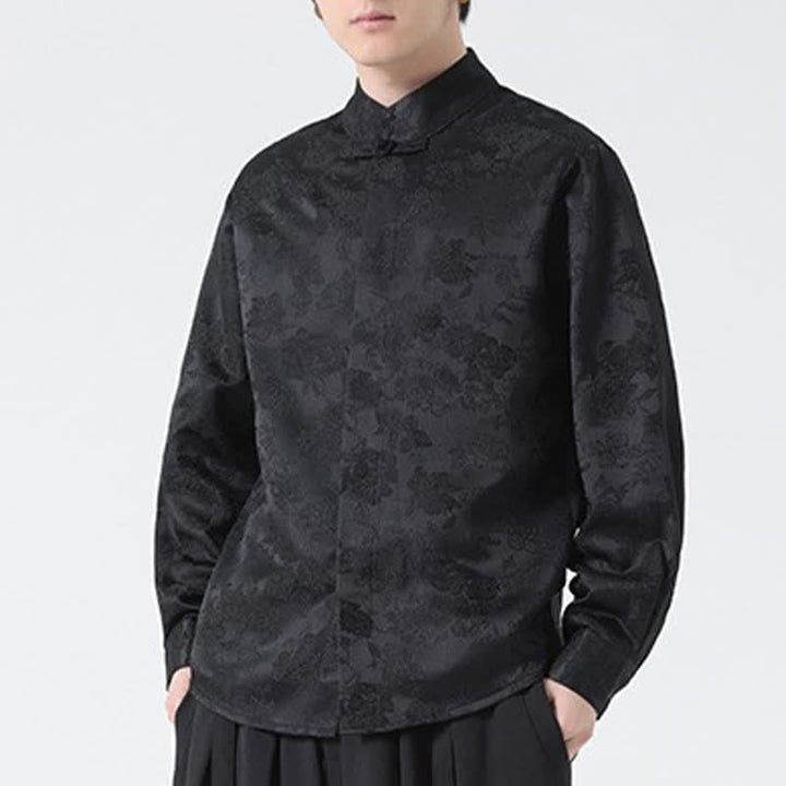 Buddha Stones Fall Elegant Tang Style Mandarin Collar Floral Men's Long Sleeve Shirts - image 7