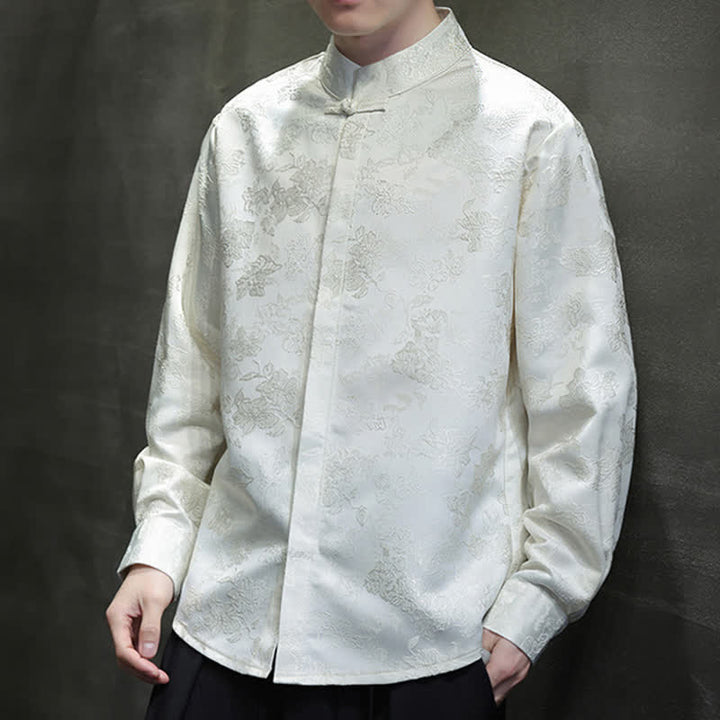 Buddha Stones Fall Elegant Tang Style Mandarin Collar Floral Men's Long Sleeve Shirts - image 17
