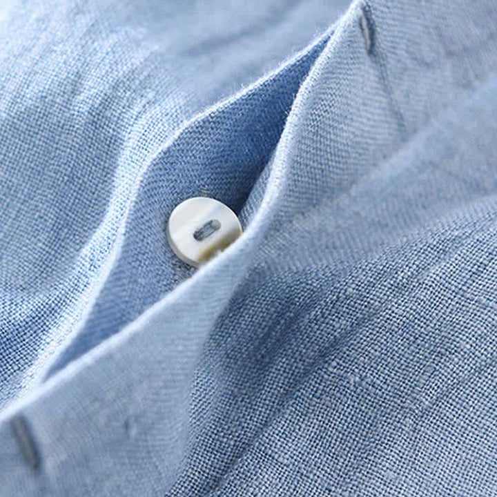 Buddha Stones Spring Casual Button-Up Solid Linen Men's Long Sleeve Shirts - image 17
