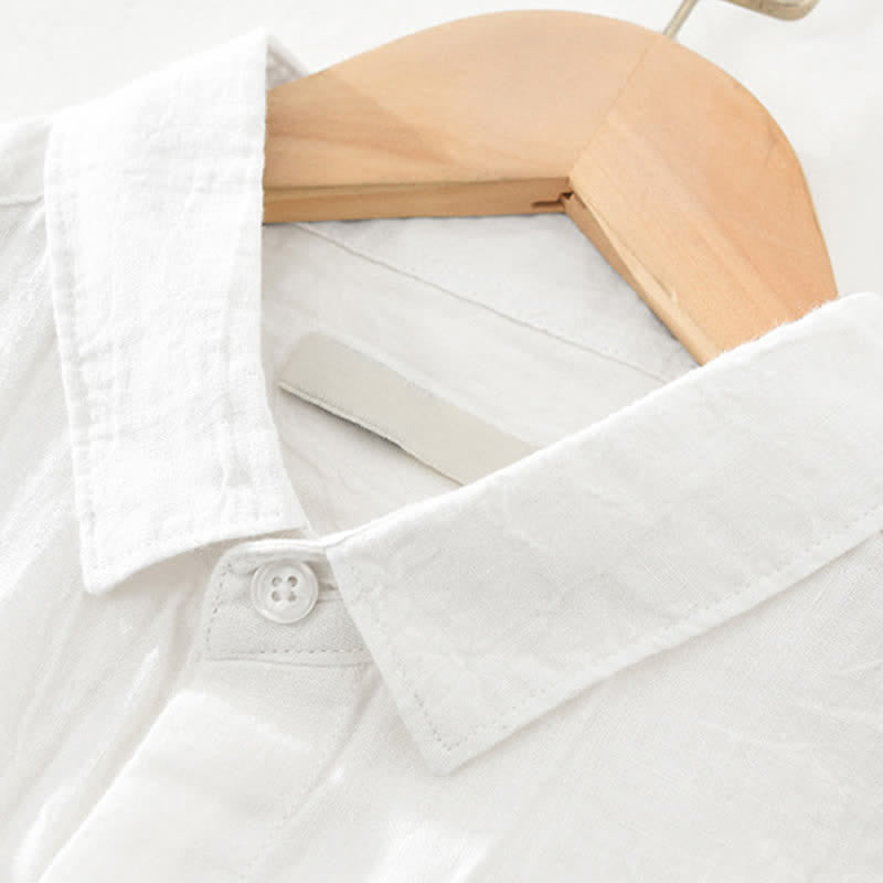 Buddha Stones Spring Casual Button-Up Solid Linen Men's Long Sleeve Shirts - image 21