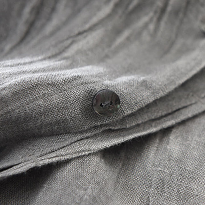 Buddha Stones Spring Casual Button-Up Solid Linen Men's Long Sleeve Shirts - image 9