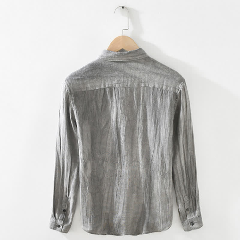 Buddha Stones Spring Casual Button-Up Solid Linen Men's Long Sleeve Shirts - image 1