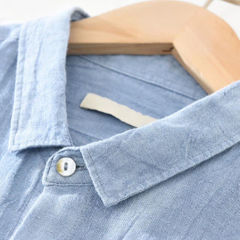 Buddha Stones Spring Casual Button-Up Solid Linen Men's Long Sleeve Shirts - image 15