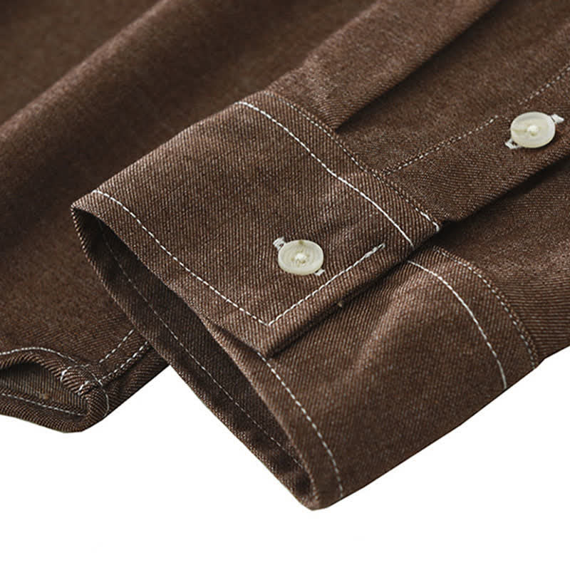 Buddha Stones Fall Casual Solid Men's Long Sleeve Shirts With Patch Pocket - image 9