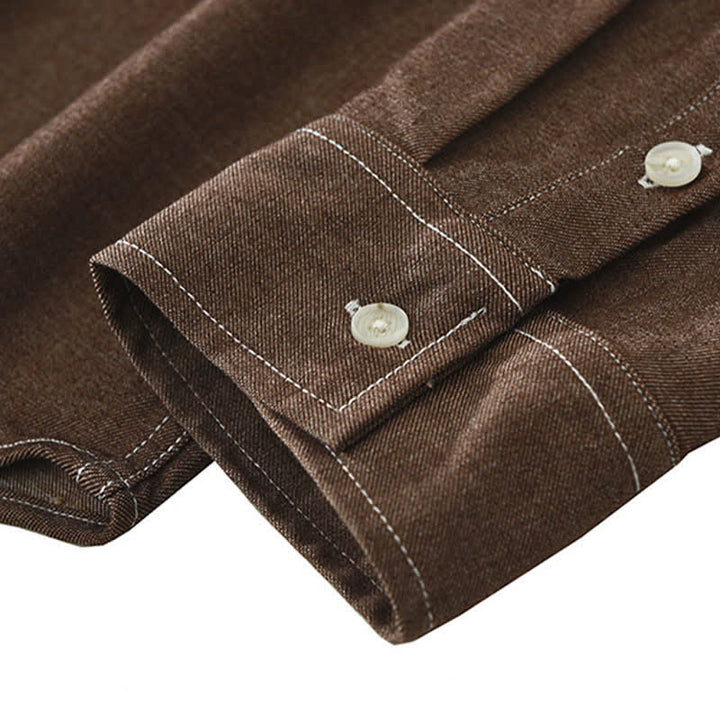 Buddha Stones Fall Casual Solid Men's Long Sleeve Shirts With Patch Pocket - image 9