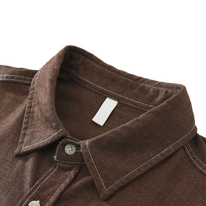Buddha Stones Fall Casual Solid Men's Long Sleeve Shirts With Patch Pocket - image 4