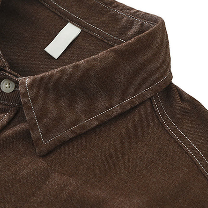 Buddha Stones Fall Casual Solid Men's Long Sleeve Shirts With Patch Pocket - image 6