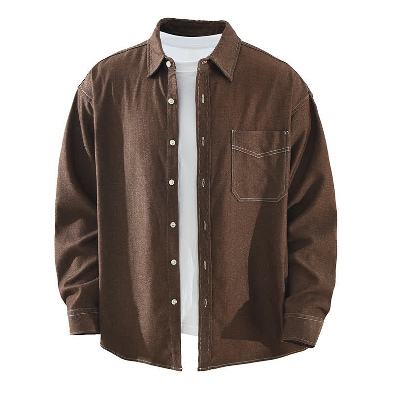 Buddha Stones Fall Casual Solid Men's Long Sleeve Shirts With Patch Pocket - Sienna - US/UK/AU42，EU52 (3XL) - image 0