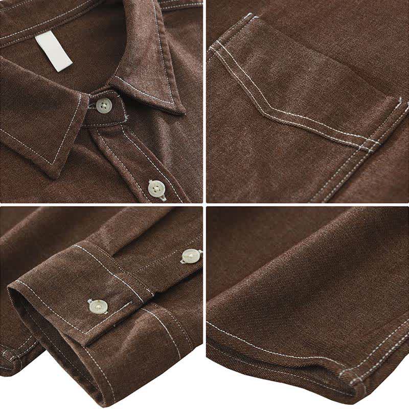 Buddha Stones Fall Casual Solid Men's Long Sleeve Shirts With Patch Pocket - image 3