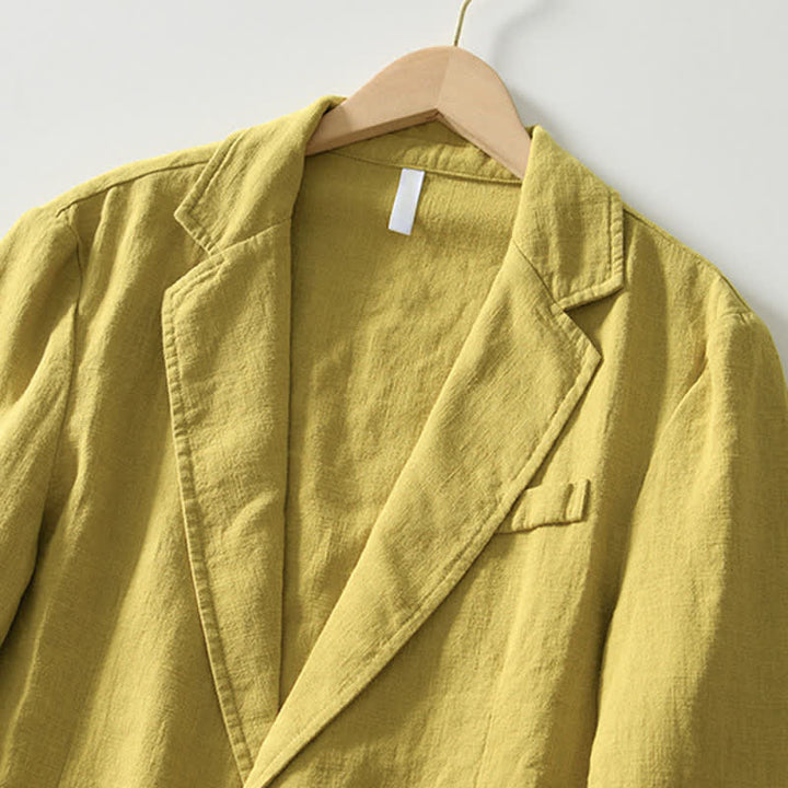Buddha Stones Spring Fall Casual Minimalist Ramie Cotton Lapel Solid Men's Jacket With Pockets - image 12