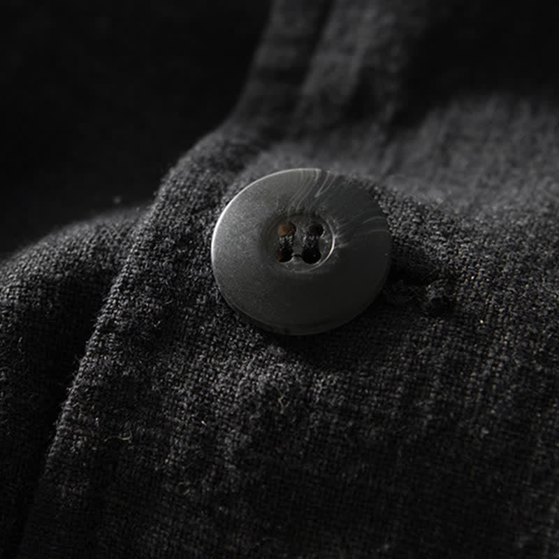 Buddha Stones Spring Fall Casual Minimalist Ramie Cotton Lapel Solid Men's Jacket With Pockets - image 7