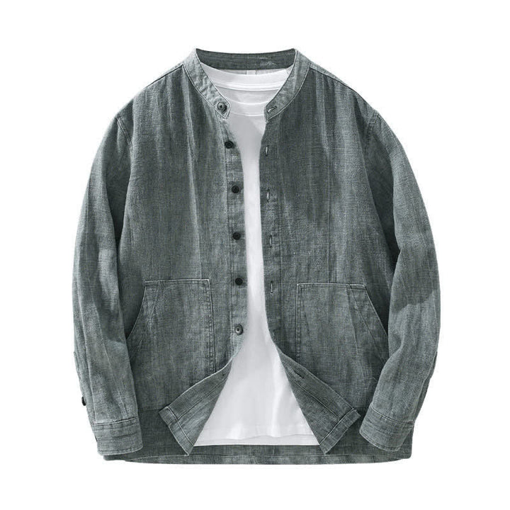 Buddha Stones Spring Fall Casual Solid Ramie Cotton Men's Jacket With Pockets - image 2