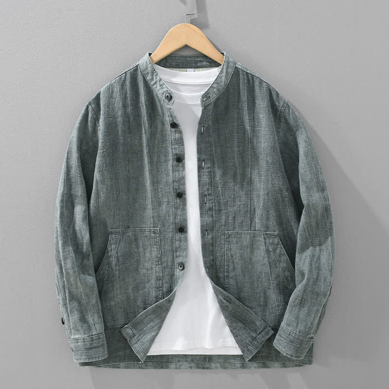 Buddha Stones Spring Fall Casual Solid Ramie Cotton Men's Jacket With Pockets - DarkGray - US/UK/AU42，EU52 (3XL) - image 0