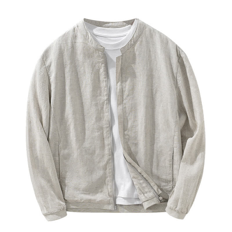 Buddha Stones Spring Summer Casual Minimalist Mandarin Collar Zipper Design Solid Men's Jacket With Pockets - image 2