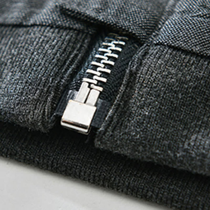 Buddha Stones Spring Summer Casual Minimalist Mandarin Collar Zipper Design Solid Men's Jacket With Pockets - image 15