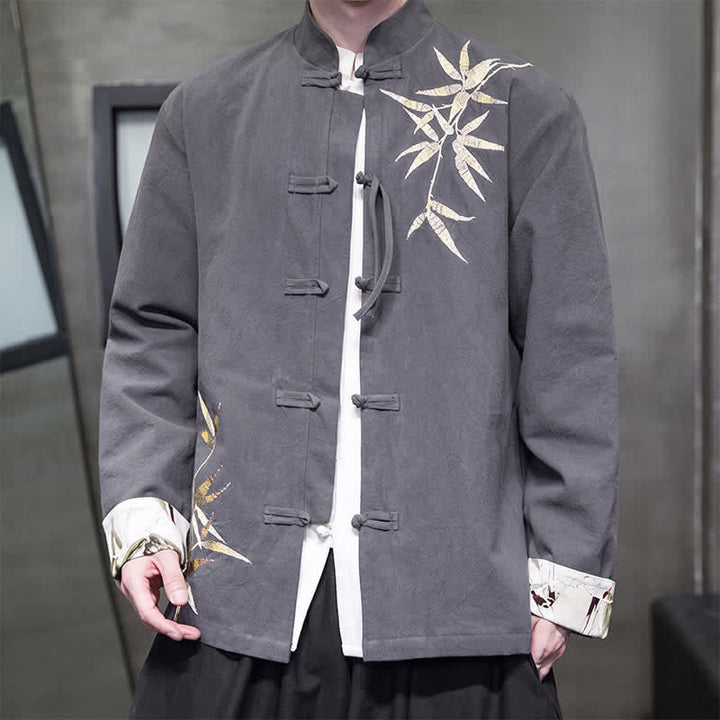 Buddha Stones Fall Winter Tang Style Vintage Frog Button Bamboo Cotton Linen Men's Jacket - image 2