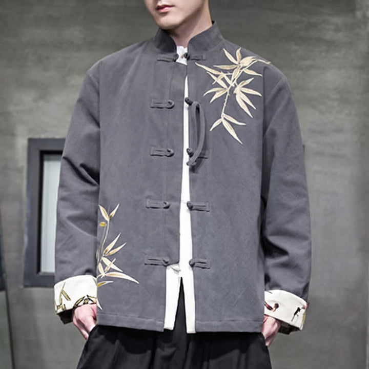 Buddha Stones Fall Winter Tang Style Vintage Frog Button Bamboo Cotton Linen Men's Jacket - image 7