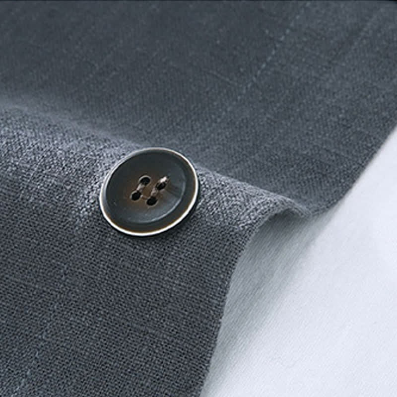 Buddha Stones Fall Casual Minimalist Solid Buttons Ramie Men's Jacket With Pockets - image 9