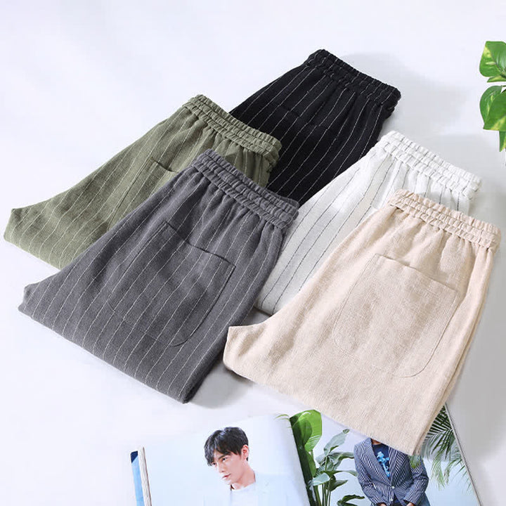 Buddha Stones Spring Summer Casual Drawstring Striped Cropped Pants Men's Tapered Pants With Pockets - image 14